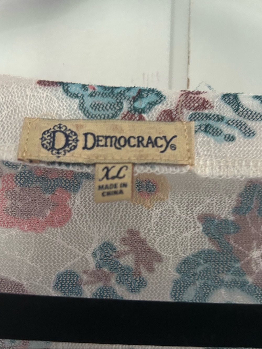 Democracy Floral Crochet-Trim V-Neck Top in Cream and Multicolor - Picture 3 of 4